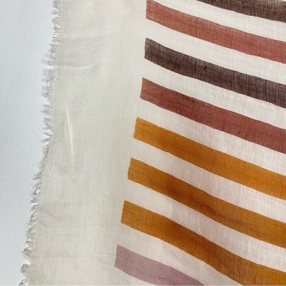 Altea Striped Scarf Large Wrap Shawl Unisex Linen Cotton Lightweight Cream Brown - Picture 10 of 13